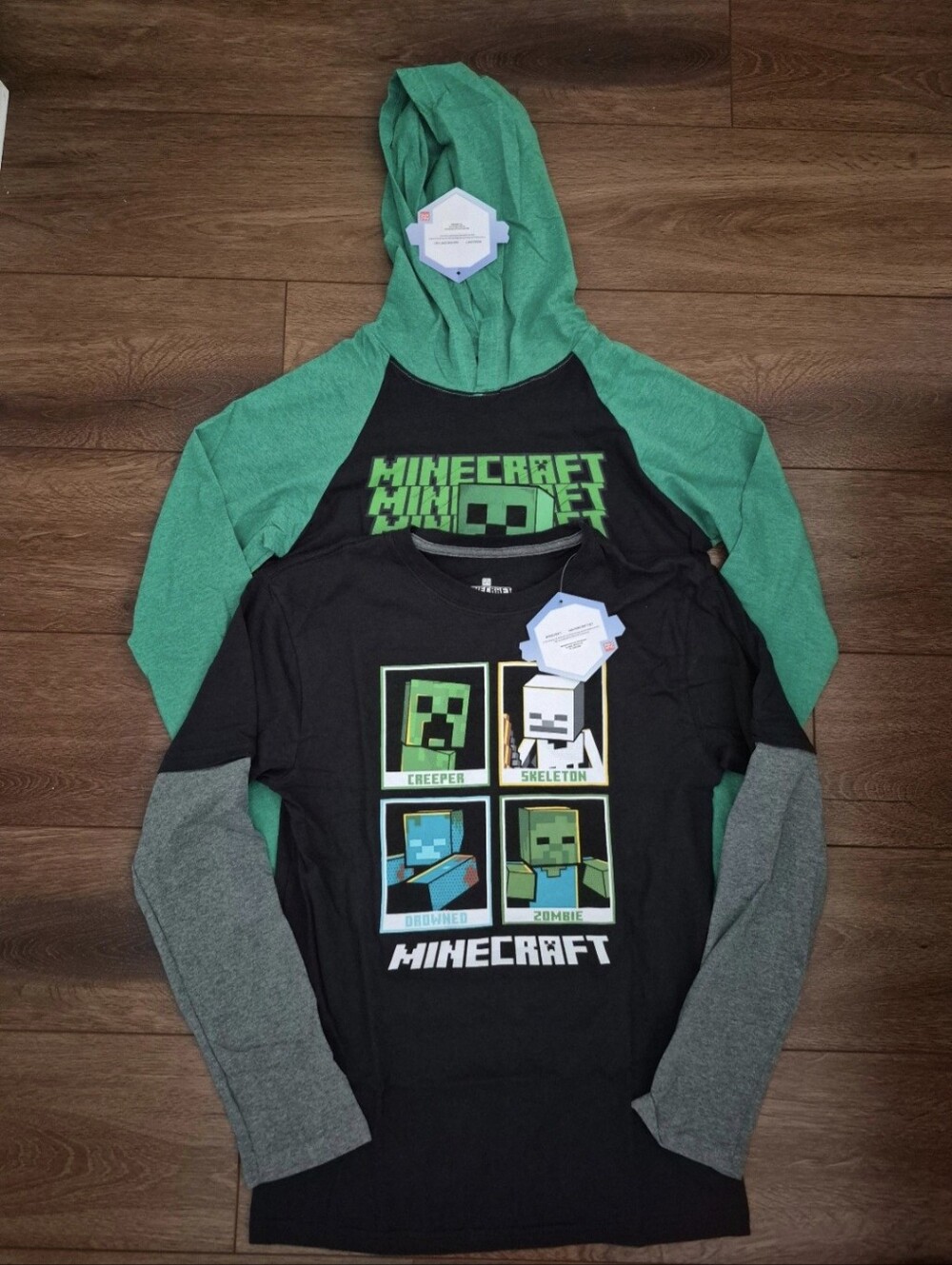 NEW (2) Mojang Minecraft Long Sleeve Tshirts Boys Sz 14/16